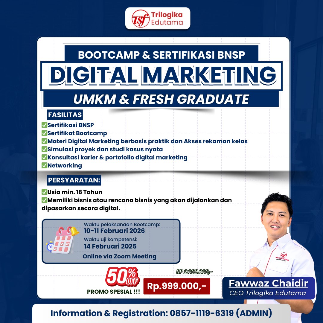 BOOTCAMP & SERTIFIKASI BNSP DIGITAL MARKETING UNTUK UMKM & FRESH GRADUATE!!!